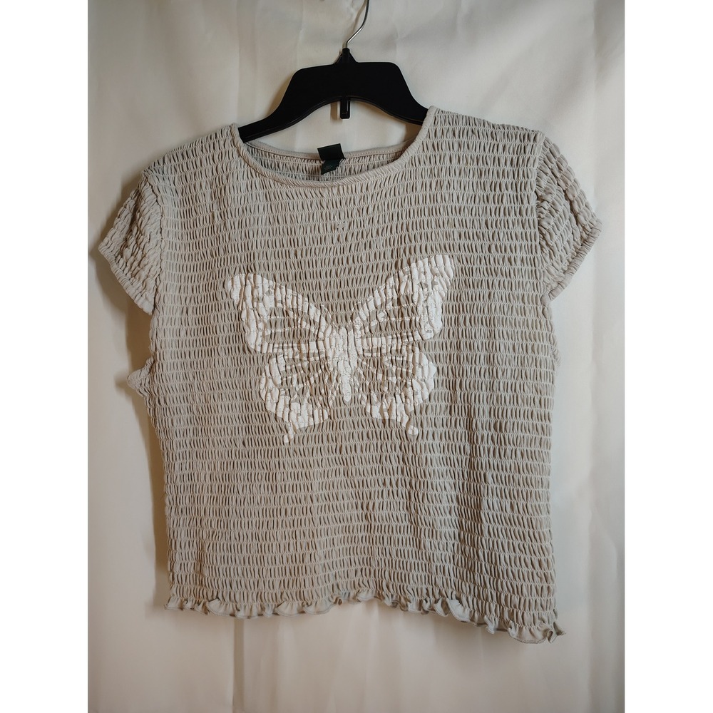 Wild Fable Women's Top‎ XXL Beige Smocked Butterfly Short Sleeve Casual Shirt